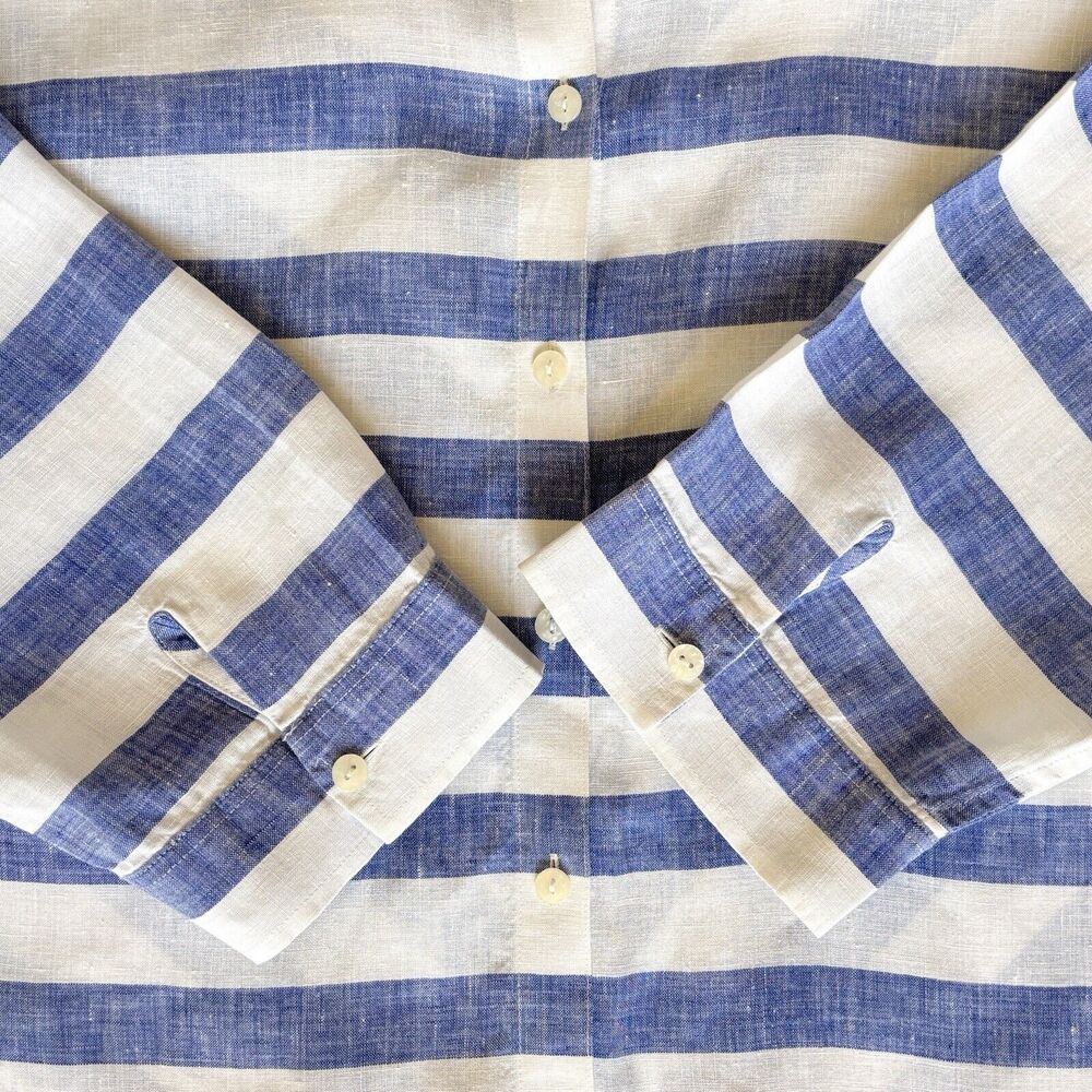 Chicos No Iron Linen Button Down Shirt Blouse. Sz‎ 2 / L Striped 3/4 Sleeve - Picture 10 of 11